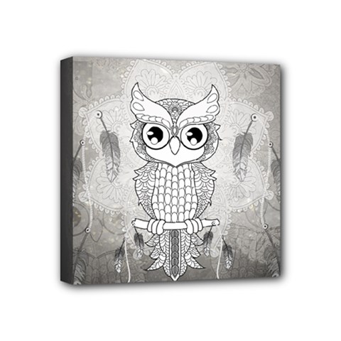 Wonderful Owl, Mandala Design Mini Canvas 4  X 4  by FantasyWorld7