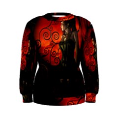 Steampunk, Wonderful Steampunk Lady In The Night Women s Sweatshirt by FantasyWorld7