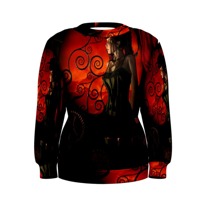 Steampunk, Wonderful Steampunk Lady In The Night Women s Sweatshirt