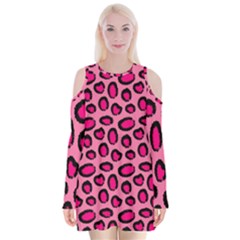 Cute Pink Animal Pattern Background Velvet Long Sleeve Shoulder Cutout Dress