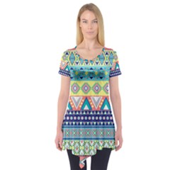 Tribal Print Short Sleeve Tunic  by BangZart