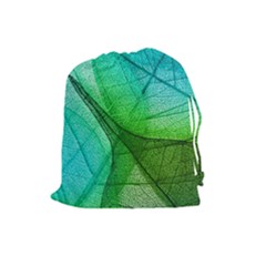 Sunlight Filtering Through Transparent Leaves Green Blue Drawstring Pouches (large)  by BangZart