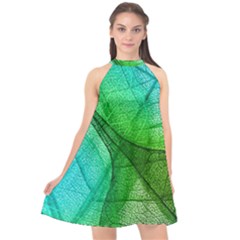 Sunlight Filtering Through Transparent Leaves Green Blue Halter Neckline Chiffon Dress  by BangZart