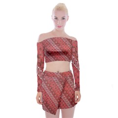 Red Batik Background Vector Off Shoulder Top With Skirt Set by BangZart