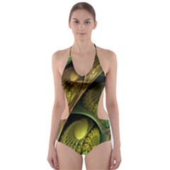 Psytrance Abstract Colored Pattern Feather Cut-out One Piece Swimsuit