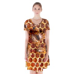 Honey Bees Short Sleeve V-neck Flare Dress by BangZart