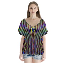Curves Color Abstract Flutter Sleeve Top by BangZart