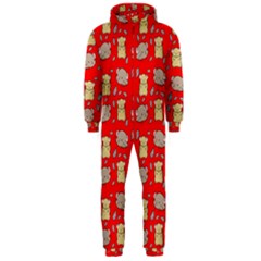 Cute Hamster Pattern Red Background Hooded Jumpsuit (men)  by BangZart