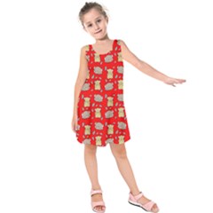 Cute Hamster Pattern Red Background Kids  Sleeveless Dress by BangZart