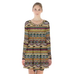 Aztec Pattern Ethnic Long Sleeve Velvet V-neck Dress by BangZart