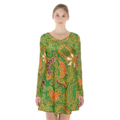 Art Batik The Traditional Fabric Long Sleeve Velvet V-neck Dress by BangZart