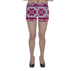 Crimson Knitting Pattern Background Vector Skinny Shorts by BangZart