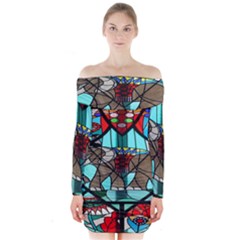 Elephant Stained Glass Long Sleeve Off Shoulder Dress by BangZart