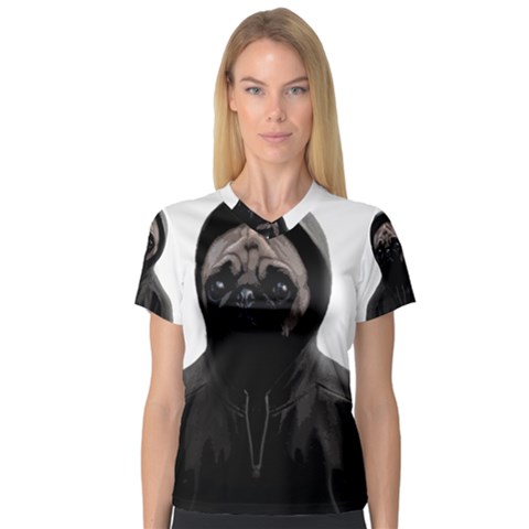 Gangsta Pug V-neck Sport Mesh Tee by Valentinaart