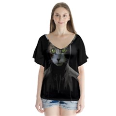 Gangsta Cat Flutter Sleeve Top by Valentinaart