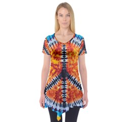 Tie Dye Peace Sign Short Sleeve Tunic  by BangZart