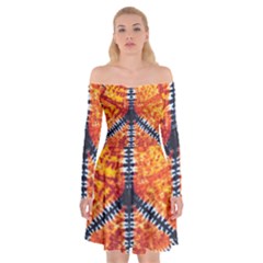 Tie Dye Peace Sign Off Shoulder Skater Dress by BangZart