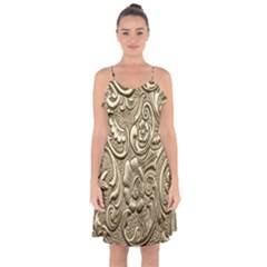 Golden European Pattern Ruffle Detail Chiffon Dress