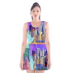New York City The Statue Of Liberty Scoop Neck Skater Dress by BangZart