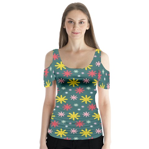 The Gift Wrap Patterns Butterfly Sleeve Cutout Tee  by BangZart