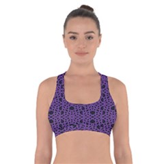 Triangle Knot Purple And Black Fabric Cross Back Sports Bra