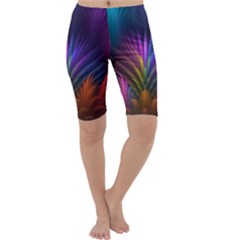 Colored Rays Symmetry Feather Art Cropped Leggings  by BangZart