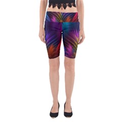 Colored Rays Symmetry Feather Art Yoga Cropped Leggings by BangZart