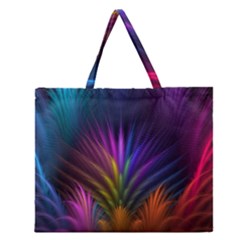 Colored Rays Symmetry Feather Art Zipper Large Tote Bag by BangZart