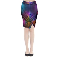 Colored Rays Symmetry Feather Art Midi Wrap Pencil Skirt by BangZart