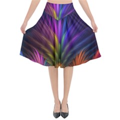 Colored Rays Symmetry Feather Art Flared Midi Skirt by BangZart