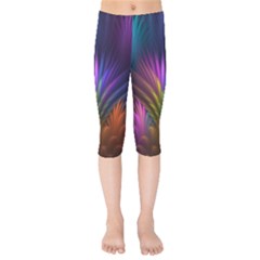 Colored Rays Symmetry Feather Art Kids  Capri Leggings  by BangZart