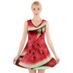 Fresh Watermelon Slices Texture V-neck Sleeveless Skater Dress by BangZart