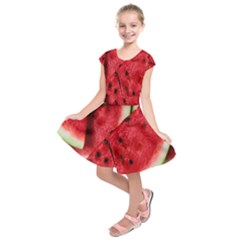 Fresh Watermelon Slices Texture Kids  Short Sleeve Dress by BangZart