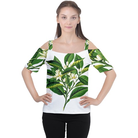 Bitter Branch Citrus Edible Floral Cutout Shoulder Tee by Nexatart