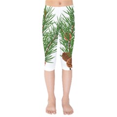 Branch Floral Green Nature Pine Kids  Capri Leggings  by Nexatart