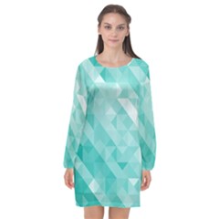Bright Blue Turquoise Polygonal Background Long Sleeve Chiffon Shift Dress  by TastefulDesigns