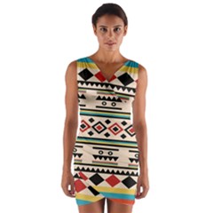 Tribal Pattern Wrap Front Bodycon Dress