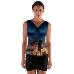Art Sunset Anime Afternoon Wrap Front Bodycon Dress