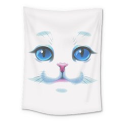 Cute White Cat Blue Eyes Face Medium Tapestry by BangZart