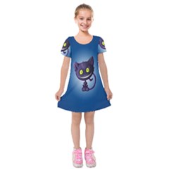 Funny Cute Cat Kids  Short Sleeve Velvet Dress by BangZart