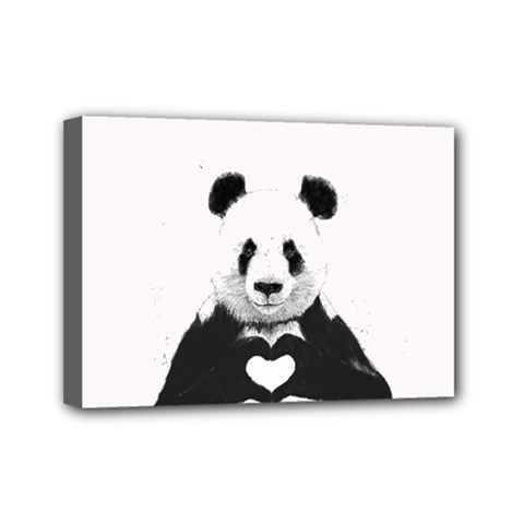 Panda Love Heart Mini Canvas 7  X 5  by BangZart
