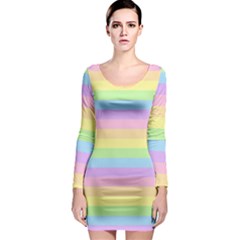 Cute Pastel Rainbow Stripes Long Sleeve Bodycon Dress by BangZart