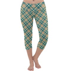 Teal Plaid 1 Capri Yoga Leggings by NorthernWhimsy