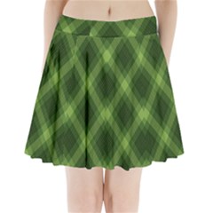 Dark Green Diagonal Plaid Pleated Mini Skirt