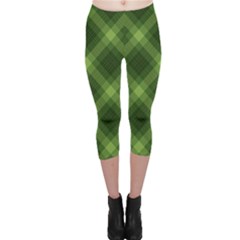 Dark Green Diagonal Plaid Capri Leggings  by NorthernWhimsy