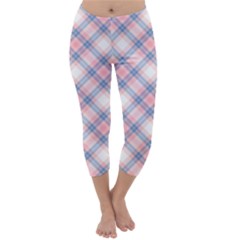 Pastel Pink And Blue Plaid Capri Winter Leggings  by NorthernWhimsy