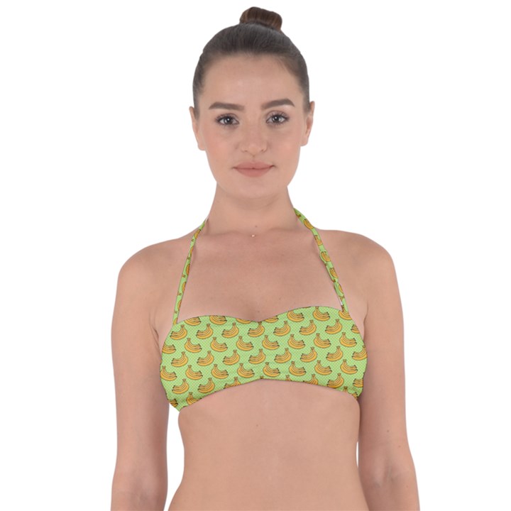 Green and Yellow Banana Bunch Pattern Halter Bandeau Bikini Top