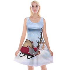 Christmas, Santa Claus With Reindeer Reversible Velvet Sleeveless Dress by FantasyWorld7