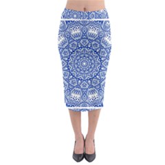 Blue Mandala Art Pattern Midi Pencil Skirt by paulaoliveiradesign