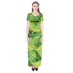 Green Springtime Leafs Short Sleeve Maxi Dress by designworld65